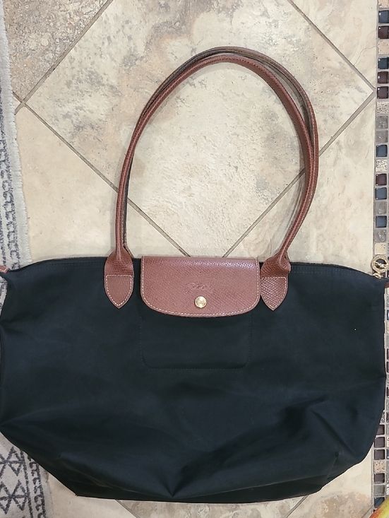Longchamp Handbags - Longchamp Brown Pebbled Leather Snap Shoulder Bag with Gold-Tone Button